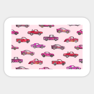 Little Toy Cars in Watercolor on Pink Sticker